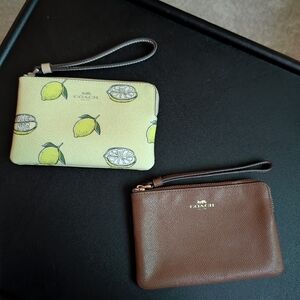 Coach Lemon Print NWOT and Brown Wristlet Set